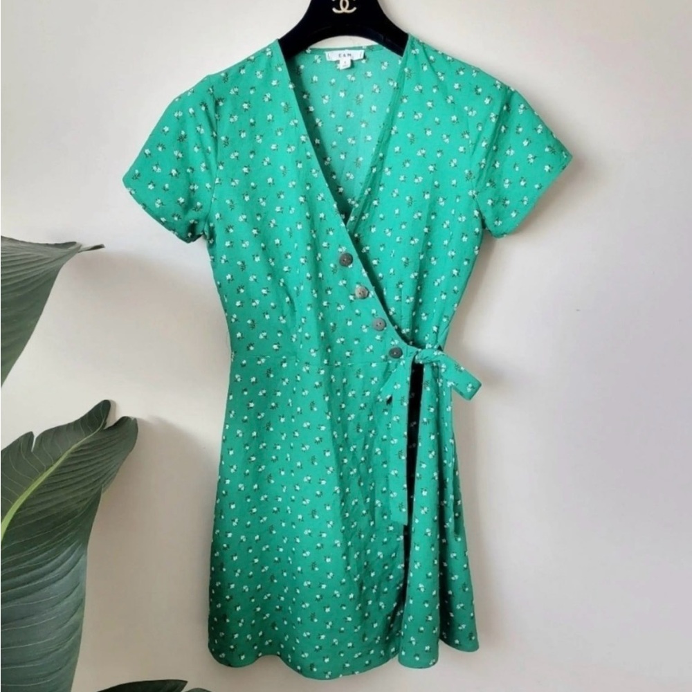 Green Floral Wrap Dress